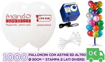Offerta: 1000 Palloncini Personalizzati su due lati diversi con astine gonfiatore elettrico e albero porta palloni