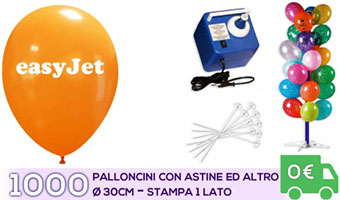 Offerta: 100 Palloncini Personalizzati su un lato con astine gonfiatore elettrico e albero porta palloni