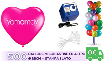 Offerta: 500 Palloncini Personalizzati a forma di cuore su un lato con astine gonfiatore elettrico e albero porta palloni