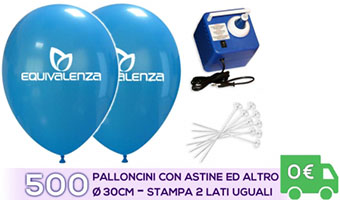 Offerta: 500 Palloncini Personalizzati su due lati uguali con astine e gonfiatore-elettrico